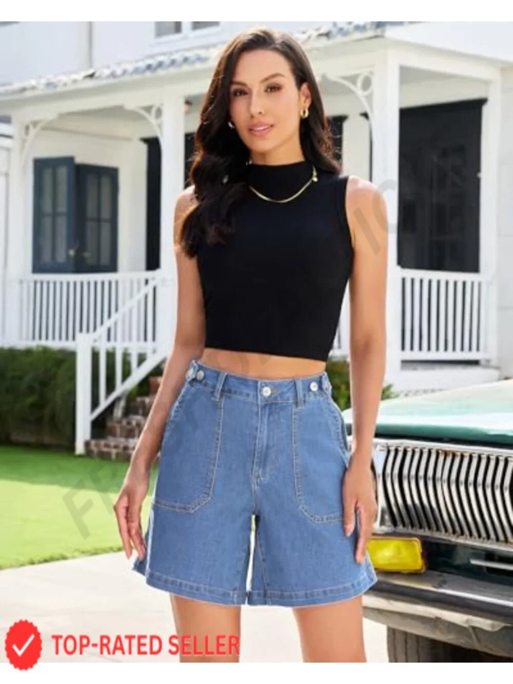 Adjustable Waist Wide Leg Denim Shorts for Women - 7